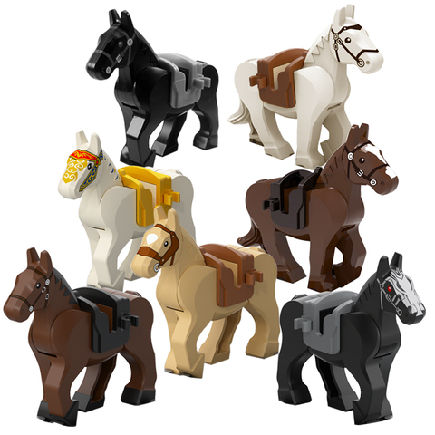 Bloques de construcción de plástico Mini bloques de figuras de acción de guerra Medieval caballo de caballería Lobo silla brida bloques de juguete para niños ► Foto 1/6