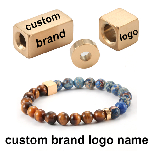 Cuentas de oro para la fabricación de joyas, cuentas espaciadoras de cubo negro de acero inoxidable de 8mm, nombre personalizado del logotipo, pulsera Diy, accesorios de Metal ► Foto 1/6