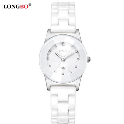 LONGBO-Reloj de lujo para hombre y mujer, resistente al agua, informal, de negocios, con diamantes de imitación, reloj de cuarzo de cerámica blanco ► Foto 1/1