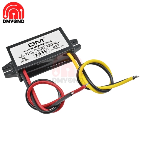 Convertidor de CC a CC, regulador reductor de 12V a 5V, 3A, 15W, fuente de alimentación impermeable para Monitor de coche, 46mm X 27mm X 14mm ► Foto 1/5