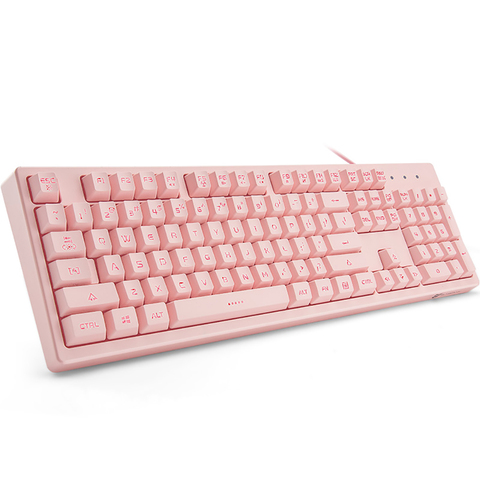 Basaltech-teclado rosa con retroiluminado con LED para videojuegos, 104 teclas, silencioso, sensación mecánica, resistente al agua, con cable USB para PC, Mac y portátil ► Foto 1/6