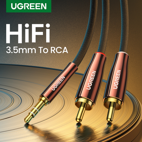 UGREEN-Cable de Audio RCA a AUX, Cable de Audio trenzado de nailon Hi-Fi de 2RCA a 3,5mm para controlador de DJ, altavoz, tocadiscos, TV, estéreo para coche ► Foto 1/6