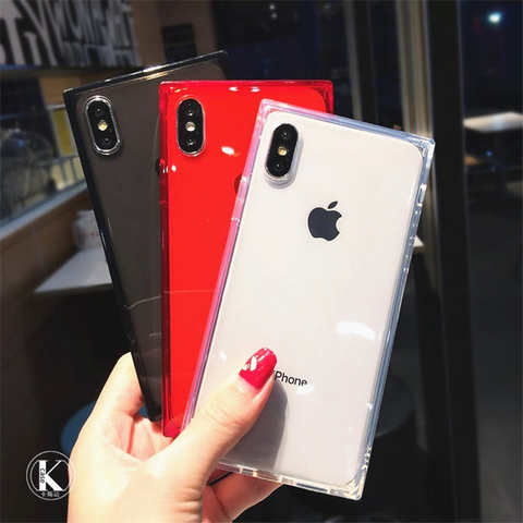 Funda de silicona para teléfono móvil iPhone, carcasa cuadrada a la moda de TPU suave y transparente a prueba de golpes para iPhone 11 Pro Max X XS 12 Mini XR 7 8 Plus 6s ► Foto 1/6