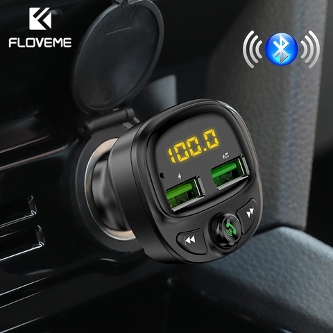 FLOVEME-cargador USB para coche inalámbrico, reproductor MP3 de transmisor FM con Bluetooth, cargador de teléfono con dos puertos, tarjeta TF, música, manos libres ► Foto 1/6