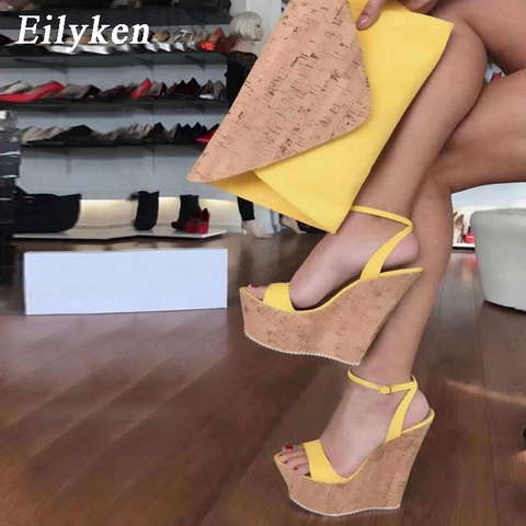 Sandalias de mujer con plataforma y correa al tobillo con punta abierta de Eilyken, Sandalias de tacón con tapa súper alta, Gladiador, zapatos de mujer, sandalias verano hebilla ► Foto 1/6