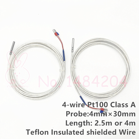 Sensor de temperatura PT100 de grado A, 4mm x 30mm, Detector térmico impermeable, PTFE blindado, 4 cables, 2,5 m, 4m, alta precisión ► Foto 1/3