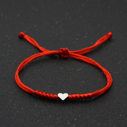 Pulsera con colgante de corazón de amor para hombre y mujer, brazalete con cordel rojo trenzado, ajustable, joyería de amistad ► Foto 1/6