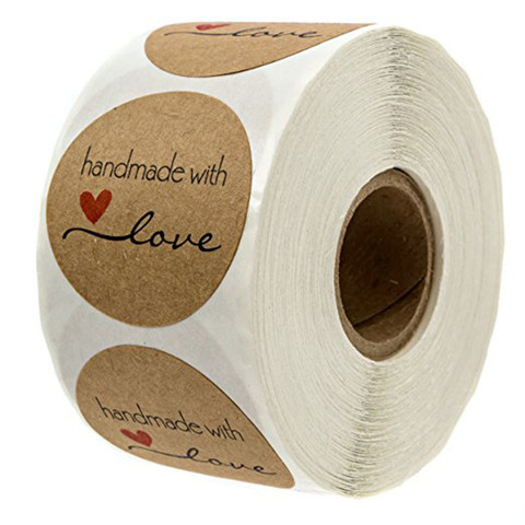 Etiquetas redondas de Embalaje de papel hechas a mano para bolsa de regalo, pegatinas de agradecimiento de boda, 500 Uds. ► Foto 1/6