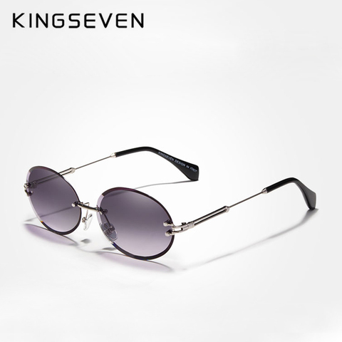 KINGSEVEN-gafas de sol ovaladas para mujer, lentes de sol sin montura, montura clásica de aleación, clásicas, de marca de diseñador ► Foto 1/6