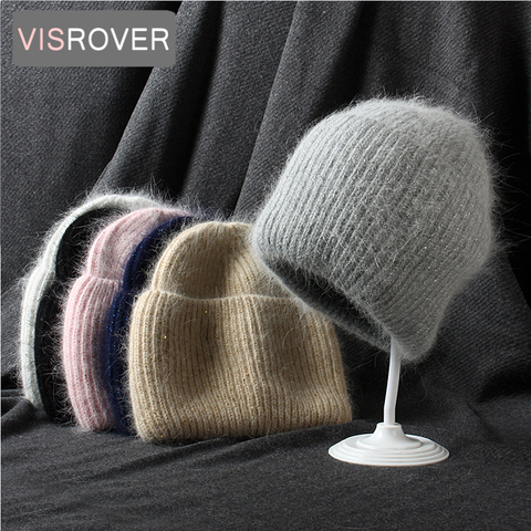 VISROVER-gorros de piel de conejo con lentejuelas para mujer, 6 colores, color sólido, cálido, suave, regalo para otoño ► Foto 1/6