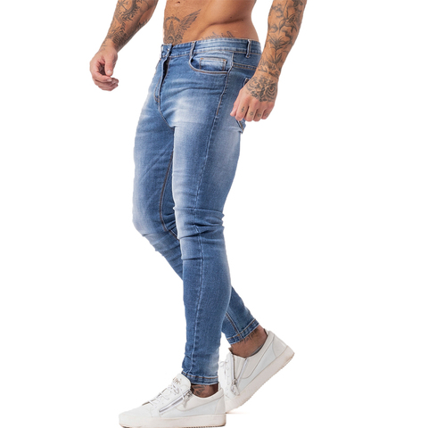 GINGTTO-Vaqueros ajustados para hombre, Jeans rasgados de ajuste, Vaqueros azules elásticos grandes y altos, Vaqueros desgastados de cintura elástica, jedszm131 ► Foto 1/6