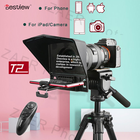 Bestview T2 Teleprompter para IOS Android Teléfono para Canon Nikon Sony DSLR foto de cámara de vídeo apuntador para iPad teléfono inteligente del T1 ► Foto 1/6