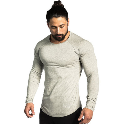 Camiseta de manga larga de algodón para hombre, camiseta ajustada informal para gimnasio, Fitness, culturismo, camiseta de entrenamiento, camisetas de marca para Crossfit ► Foto 1/6