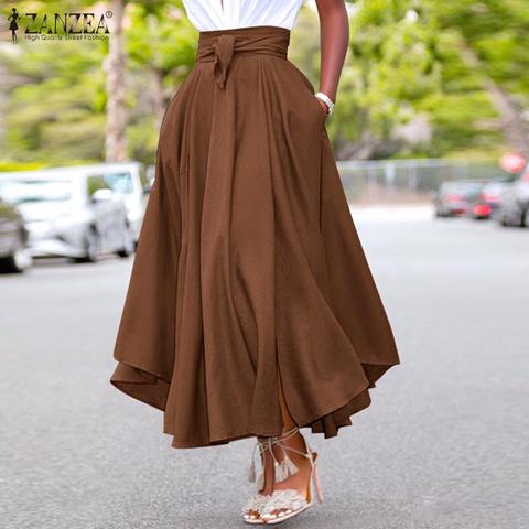 Irregular falda para la playa ZANZEA las Faldas de las mujeres de verano Vintage cremallera largo Maxi Faldas de cintura alta falda de Faldas Saia S-5XL ► Foto 1/6