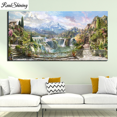 Gran oferta de bordado de diamantes artesanal, paisaje natural de cascada para jardín, pintura 5D de diamantes, punto de cruz, mosaico completo de rompecabezas F285 ► Foto 1/6