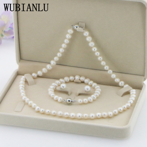 WUBIANLU 4 colores nuevas encantadoras mujeres gran oferta 7-8mm collar blanco de perlas reales pulsera pendientes joyería al por mayor y al por menor ► Foto 1/6