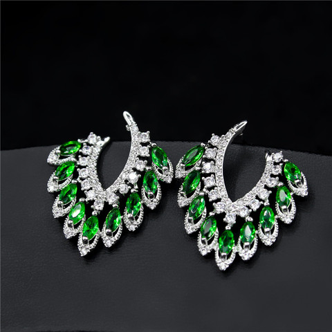 Pendientes de broche verde con zirconia cúbica para mujer, joyería esencial, accesorios de calidad superior, para oficina, 2022 ► Foto 1/6