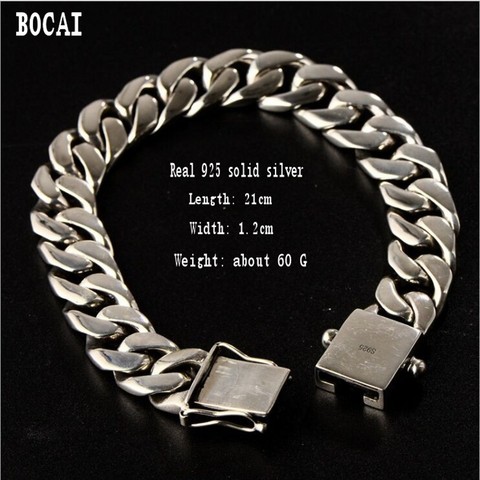 Pulsera de plata sólida auténtica sS925 para hombre, cadena látigo con personalidad, pulsera de plata tailandesa de hip hop ► Foto 1/5