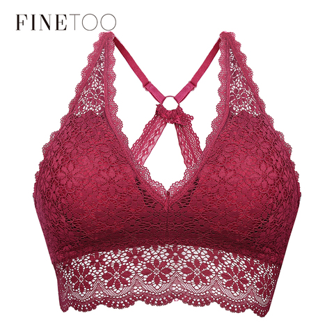 FINETOO Sexy Bralette sujetadores acolchados para mujeres transparente sujetador inalámbrico ropa interior de encaje Bralette espalda descubierta sujetador Crop Tops ► Foto 1/6