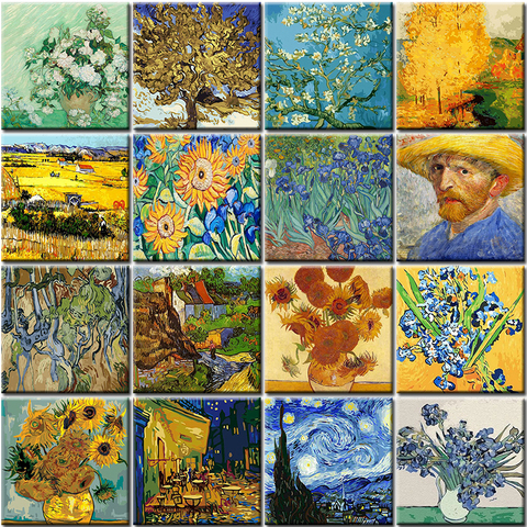 Pintura al óleo abstracta de flores de Van Gogh Lris, Kits de figuras, lienzo, arte de pared de boda, regalo para decoración del hogar ► Foto 1/6