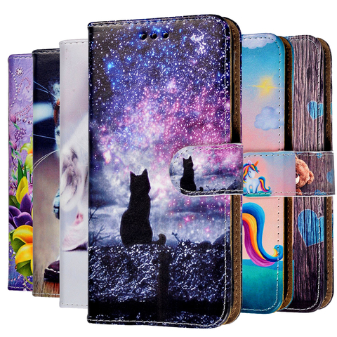 Funda de teléfono plegable de piel para Redmi Note 9 9S Pro 9A 9C 9AT 9i, billetera con soporte de tarjetas, funda para libro con pintura de gato y perro ► Foto 1/6