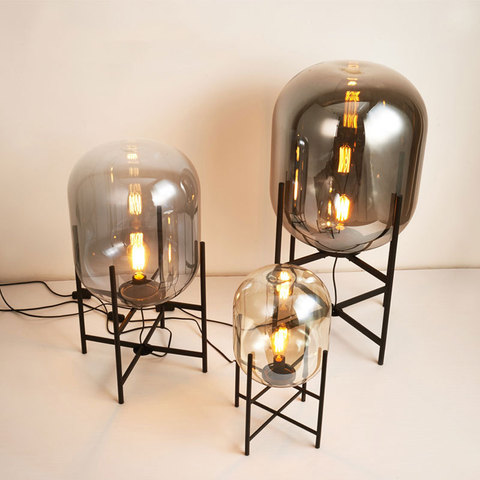 Lámpara Led de pie de diseñador nórdico, luz nocturna de cristal ámbar ahumado, lámpara de pie, decoración para sala de estar y dormitorio, lámpara de mesa ► Foto 1/6