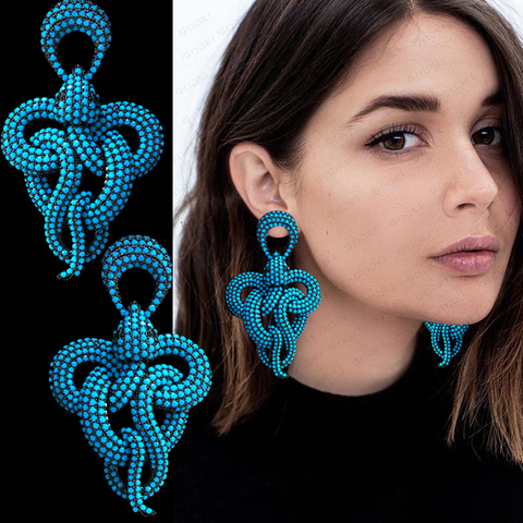 GODKI-pendientes con colgante de zirconia cúbica para mujer, aretes, estilo serpiente, giro grande, para boda, novia, Dubái ► Foto 1/6