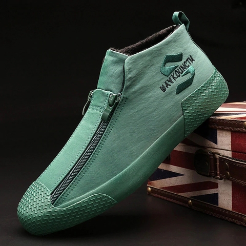 Zapatos cálidos de invierno para nieve con cremallera para Hombre, Zapatillas masculinas planas de goma, a la moda, con cremallera, Zapatillas informales A21-97 ► Foto 1/6
