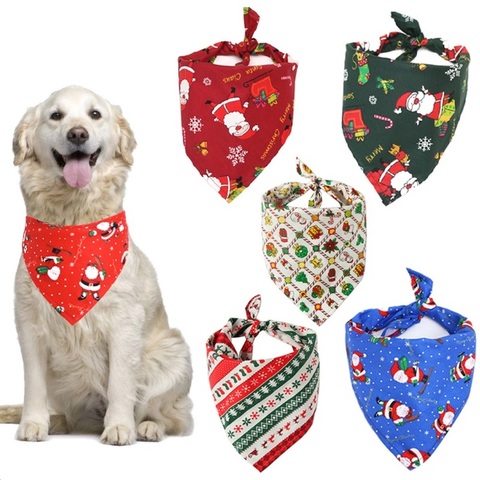 Pañuelos triangulares con estampado de Papá Noel y ciervo de Navidad para mascotas, bufanda grande, Collar, lazo para cachorros, ropa de toalla ► Foto 1/6