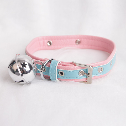 Collar de cuero Punk gótico con cascabel para parejas, Gargantilla Sexy, cadena, rosa, azul, Harajuku, hecho a mano, Juguetes sexuales ► Foto 1/5