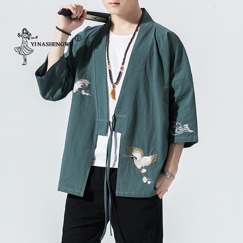 Kimono Cardigan hombres Kimono japonés tradicional playa delgada vacaciones Asia ropa Yukata hombre camisa de moda Casual Kimonos de algodón ► Foto 1/6