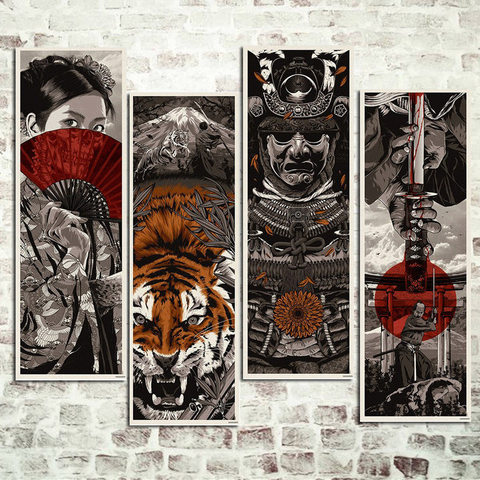 Póster Vintage Samurai japonés Kimono Tiger seda Retro arte impresa en la pared decoración figuras imágenes tamaño enorme ► Foto 1/4