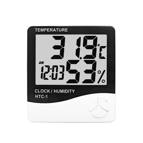 Termómetro Digital de interior, higrómetro, medidor de temperatura y humedad, reloj HTC-1 pantalla C y F, estación meteorológica ► Foto 1/6