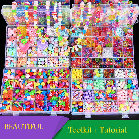 Cuentas hechas a mano DIY de 24 rejillas, juguetes para niños con accesorios, conjunto de pulseras tejidas para niña, fabricación de joyas, juguetes creativos, regalo para niños ► Foto 1/6