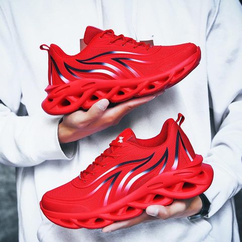 Holey-Zapatillas deportivas transpirables para hombre, zapatillas rojas con suela grande, para correr, E-433 ► Foto 1/6