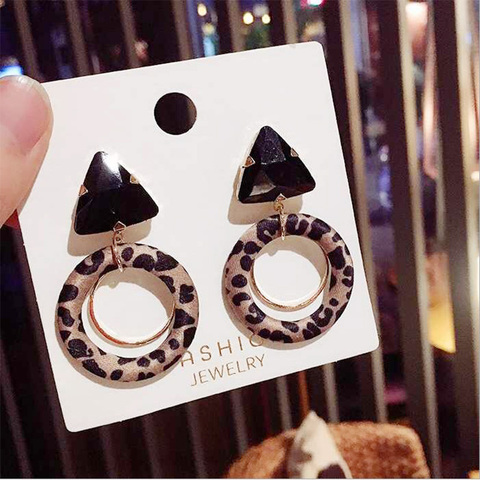 Pendientes redondos de leopardo para mujer, aretes colgantes de Color dorado con piel de colores, joyería llamativa, regalo ► Foto 1/6