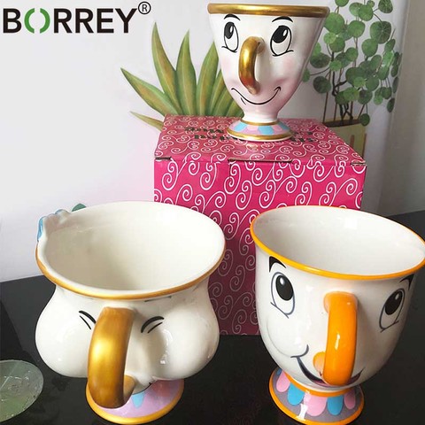 BORREY-taza de café de cerámica de dibujos animados, tazón taza de té de La Bella y La Bestia, mesa de porcelana blanca, decoración, regalo creativo ► Foto 1/6