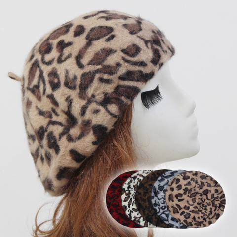 Boina de lana con estampado de leopardo para mujer, boina retro lisa, color sólido, elegante, para invierno ► Foto 1/6