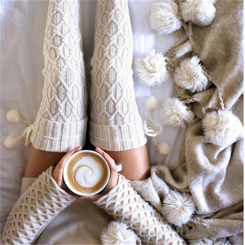 Cable Knit medias para mujer bota extralarga de algodón sobre la rodilla muslo alto medias para niñas ► Foto 1/5