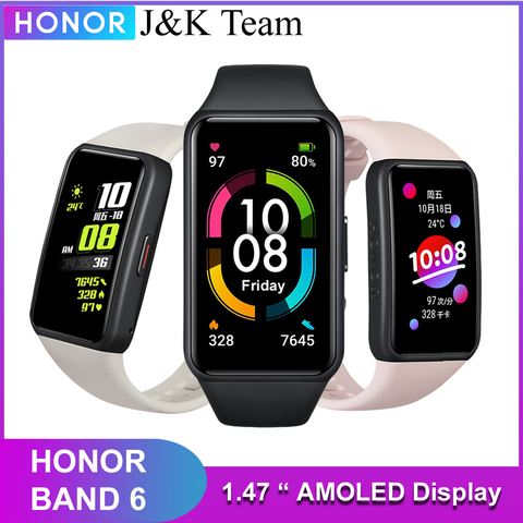 Honor-reloj inteligente Band 6, pulsera con Pantalla AMOLED de 1,47 pulgadas, varios idiomas, batería de 14 días, Monitor de ritmo cardíaco y oxígeno en la sangre, Fitness y sueño ► Foto 1/5