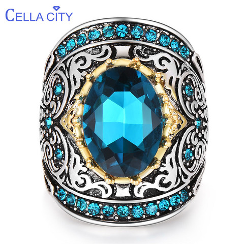 Cellacity-Anillo de Aguamarina para mujer, joyería de plata 925 para fiesta, gemas ovaladas enormes, diseño de Hipérbola, Size6-10, regalo para mujer, fiesta ► Foto 1/6