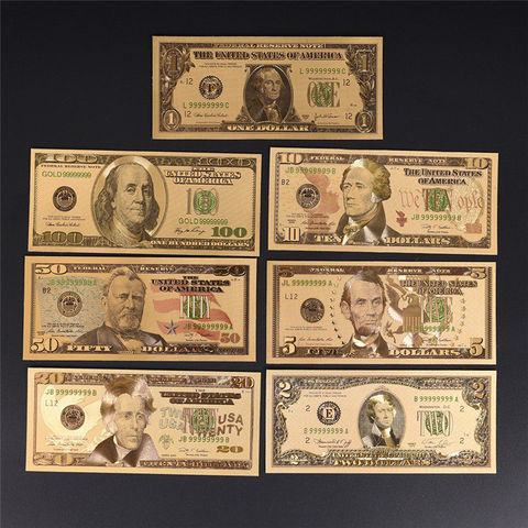 7 unids/lote chapado en oro dólar papel falso dinero billetes manualidades para colección inicio Decoración ► Foto 1/6