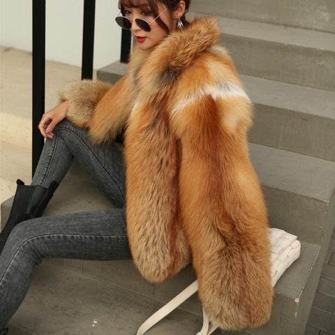 De alta calidad de las mujeres de moda de invierno, es Natural rojo auténtico plata, abrigos de piel de zorro temperamento caliente señoras chaquetas cortas ► Foto 1/3