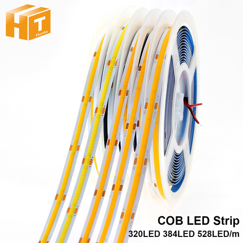 Tira de luces LED COB 320, 384, 528, Flexible, de alta densidad, DC12V, 24V, RA90, 3000K, 4000K, 6000K, cinta LED de 5 m/lote ► Foto 1/6