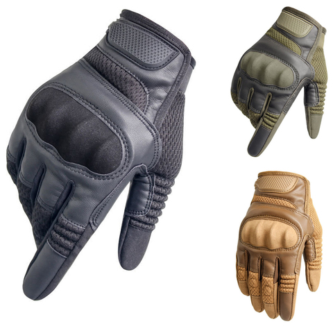 Guantes de cuero para pantalla táctil para hombre, de caucho táctico, para nudillos duros, dedo completo, militar, Paintball, Airsoft, bicicleta, senderismo ► Foto 1/6