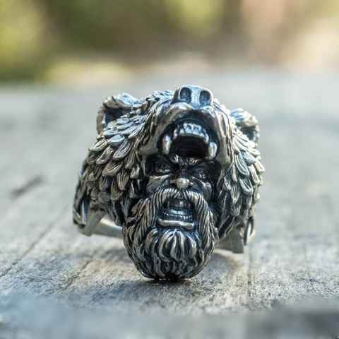 Anillo creativo de hip-hop para hombres, joyería de regalo de cumpleaños, estilo retro, locomotor, punk, domineering, Viking bear warrior, venta al por mayor ► Foto 1/6