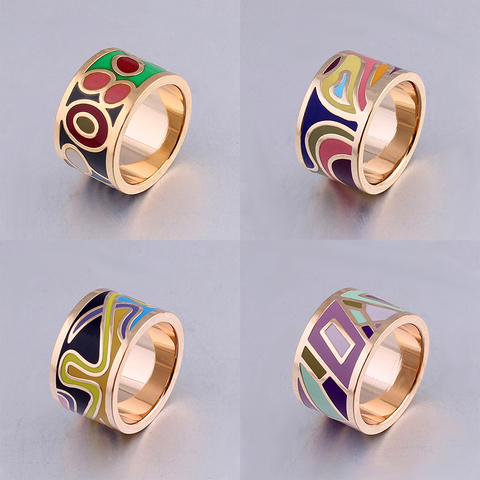 Anillo de acero inoxidable para mujer, anillos chapados en oro para fiesta de boda para hombre, bisutería esmaltada de marca de lujo, regalos de cumpleaños ► Foto 1/6