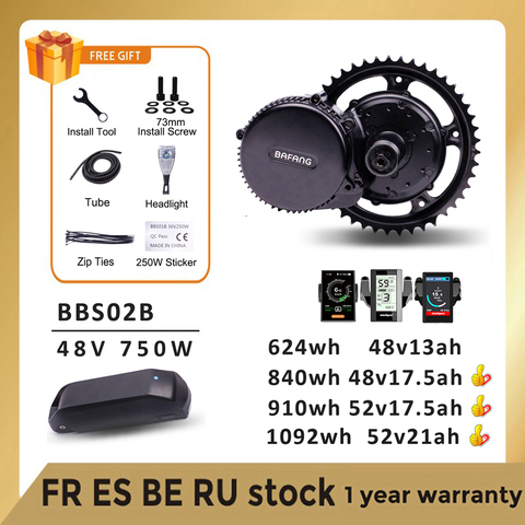 Bafang Motor 48V 750W BBS02B BBS02 Mid Drive Ebike Motor Bicicleta eléctrica kit de conversión 18650 48V 52V 17.5AH Samsung Kits de batería ► Foto 1/6