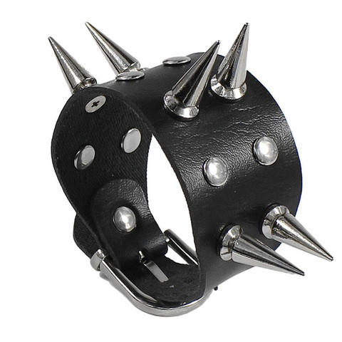 Pulsera Punk de Cono de Metal gótica con tachuelas, brazalete de cuero con remaches, brazalete ancho ► Foto 1/6