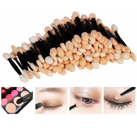 LTWEGO 50 Uds desechables de sombra de ojos cepillo Dual esponja lateral Kit de nailon Maquillaje sombra de ojos pinceles para cosmética aplicador hacer ► Foto 1/6